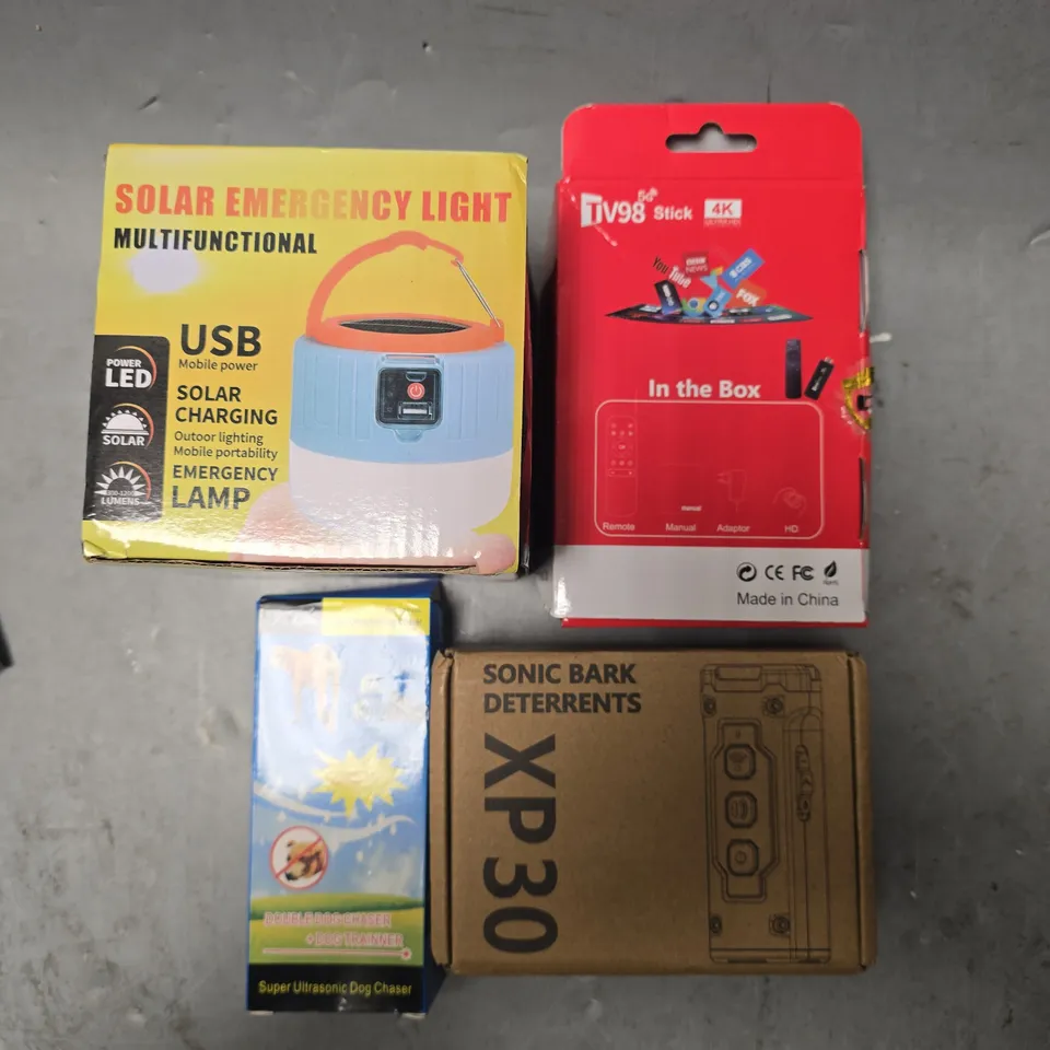 APPROXIMATELY 10 ASSORTED ELECTRICAL PRODUCTS TO INCLUDE SOLAR EMERGENCY LIGHT, ANDROID TV STICK, BARK DETERRENT ETC 