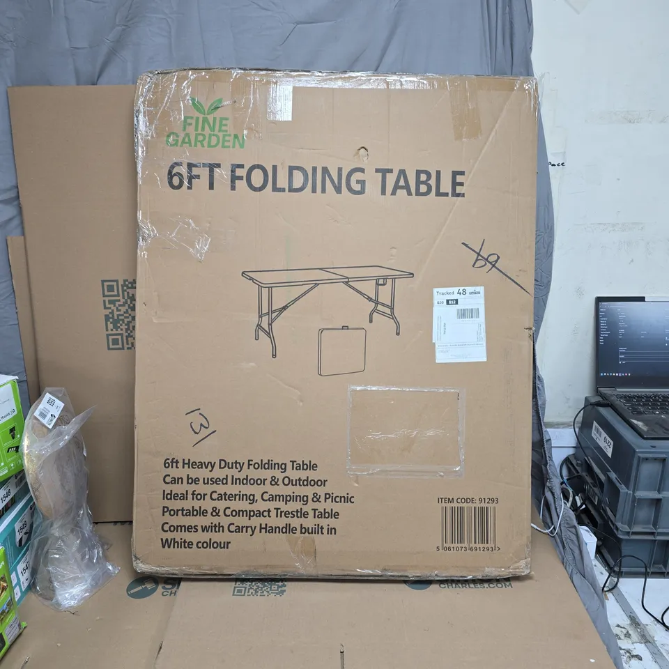 FINE GARDEN 6FT HEAVY-DUTY FOLDING TABLE – WHITE, BOXED