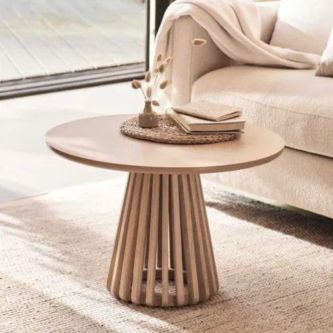 BOXED LAURA JAMES WILLOW 60cm ROUND COFFEE TABLE, WHITEWASH OAK (1 BOX)