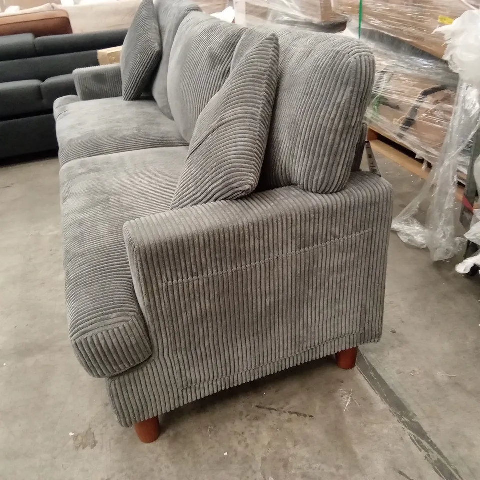 DESIGNER 3 SEATER CORDUROY FABRIC SOFA - GREY