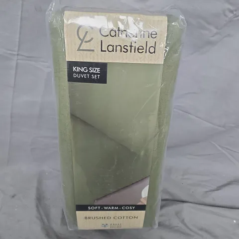 CATHERINE LANSFIELD KING SIZE DUVET SET – BRUSHED COTTON, GREEN