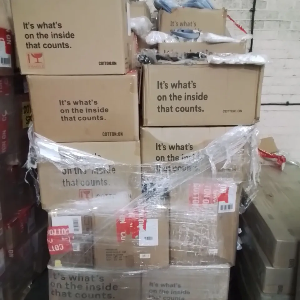 PALLET CONTAINING LARGE QUANTITY OF BRAND NEW CLOTHING ITEMS TO INCLUDE SWIMWEAR, JEANS, JUMPERS, TROUSERS, SOCKS, UNDERWEAR ETC.