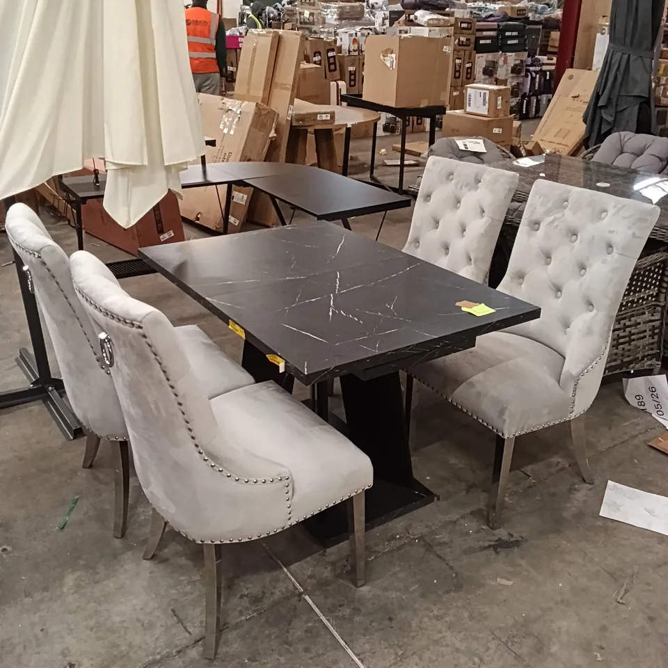 BLACK MARBLE EFFECT DINING TABLE WITH CHAIRS (5 PARTS) 