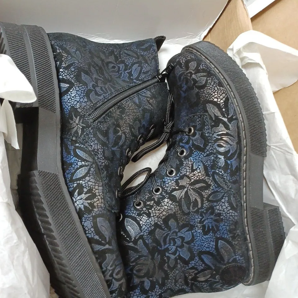 BOXED RIEKER LACE UP BOOTS, DARK FLORAL - SIZE 4