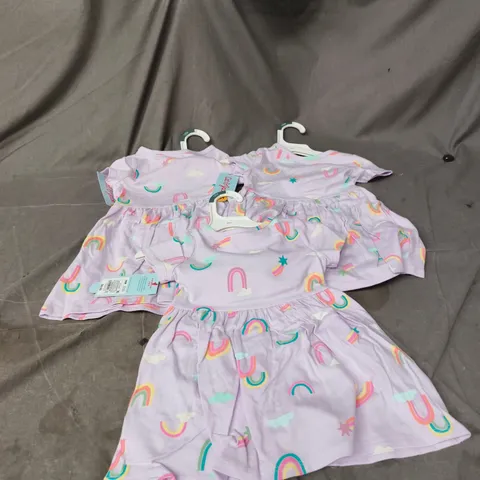 KIDS' PASTEL PURPLE RAINBOW-PRINT DRESSES – SET OF 3 (VERIFY MODEL)