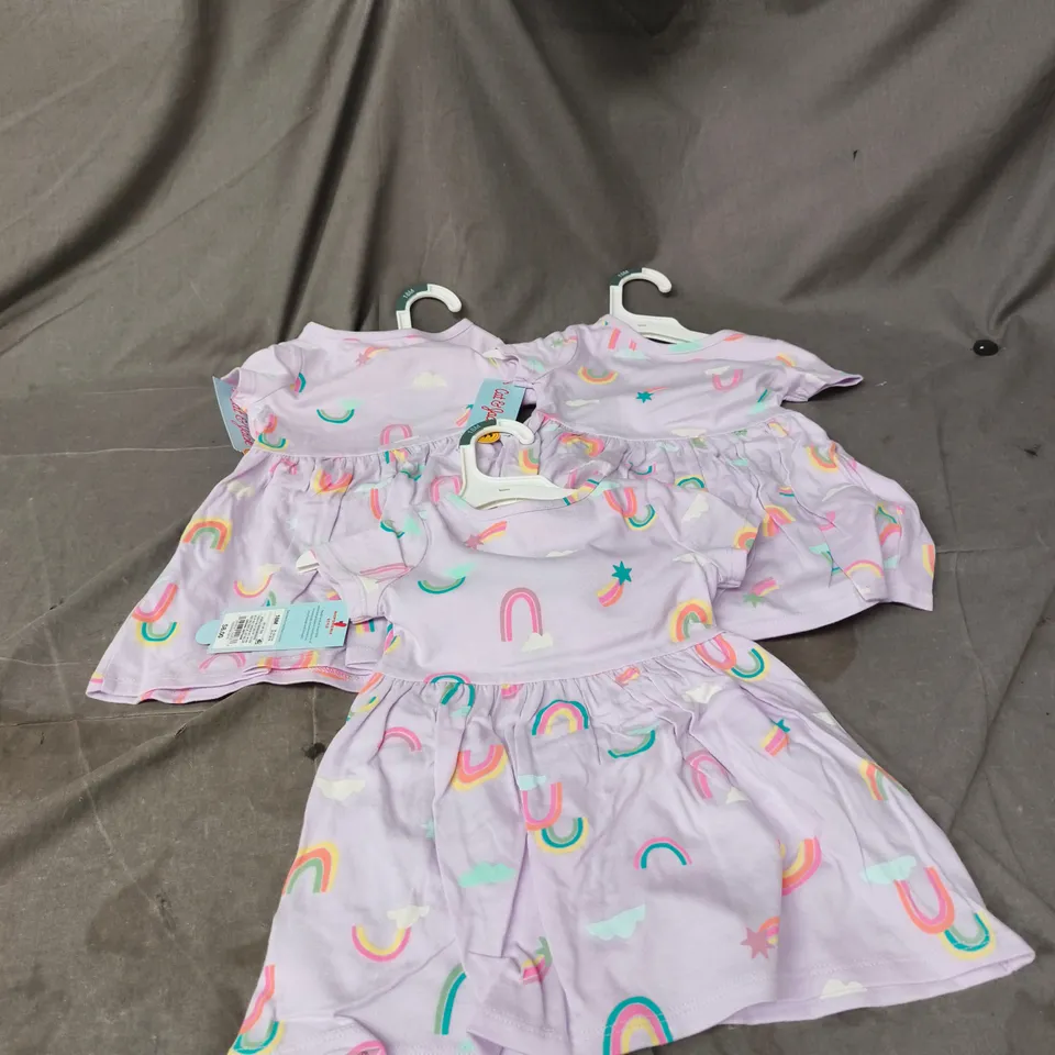 KIDS' PASTEL PURPLE RAINBOW-PRINT DRESSES – SET OF 3 (VERIFY MODEL)