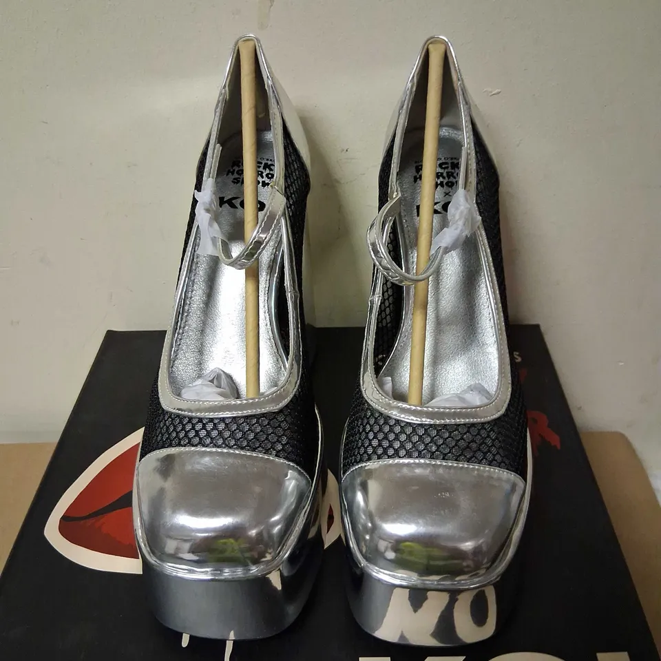 BRAND NEW BOXED RICHARD O'BRIEN'S ROCKY HORROR SHOW X KOI REGULAR FRANKIE FAN FISHNET PLATFORM HEELS WHITE SIZE 7