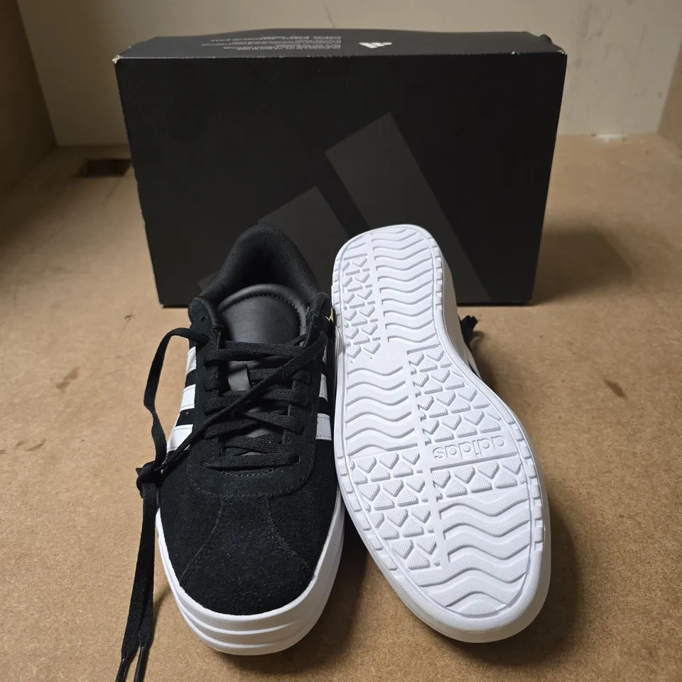 ADIDAS COURT BLACK & WHITE SNEAKERS WITH BOX - UK SIZE 5