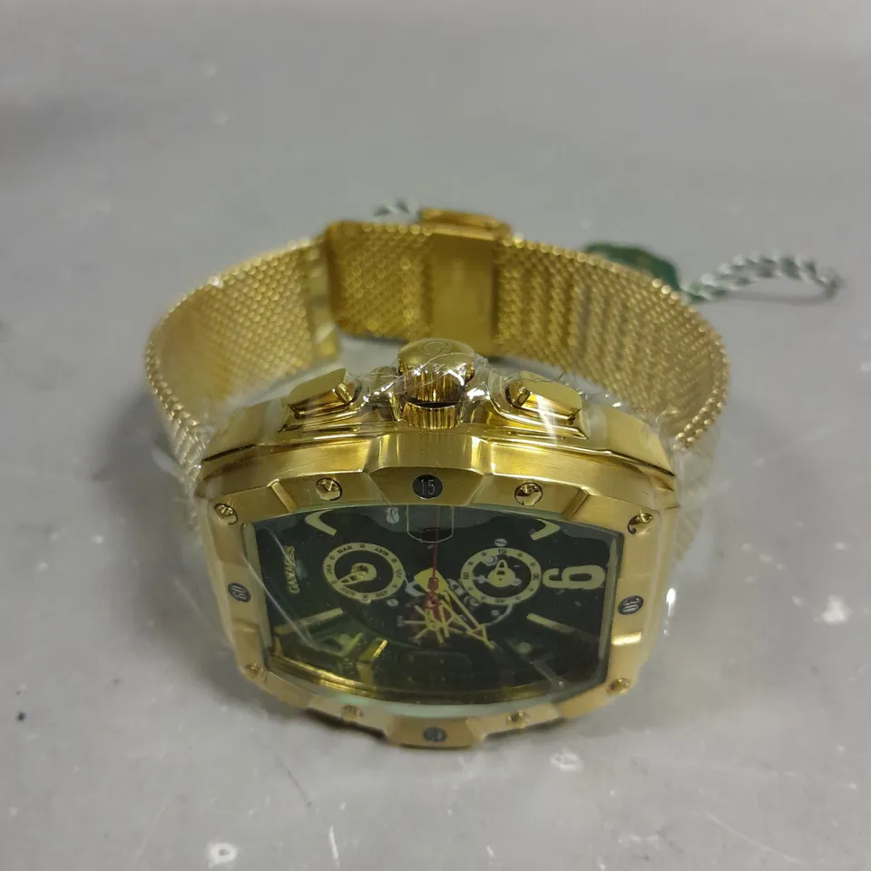 GAMAGES LONDON RESPLENDENCE GOLD COLOUR GREEN DIAL WATCH 