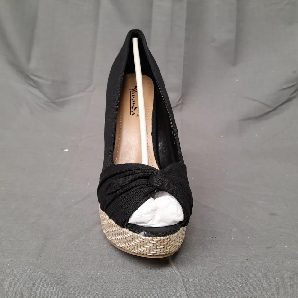 BOX OF APPROXIMATELY 20 BOXED PAIRS OF LAVANDA PEEP TOE HIGH HEEL SHOES IN BLACK - VARIOUS SIZES - COLLECTION ONLY