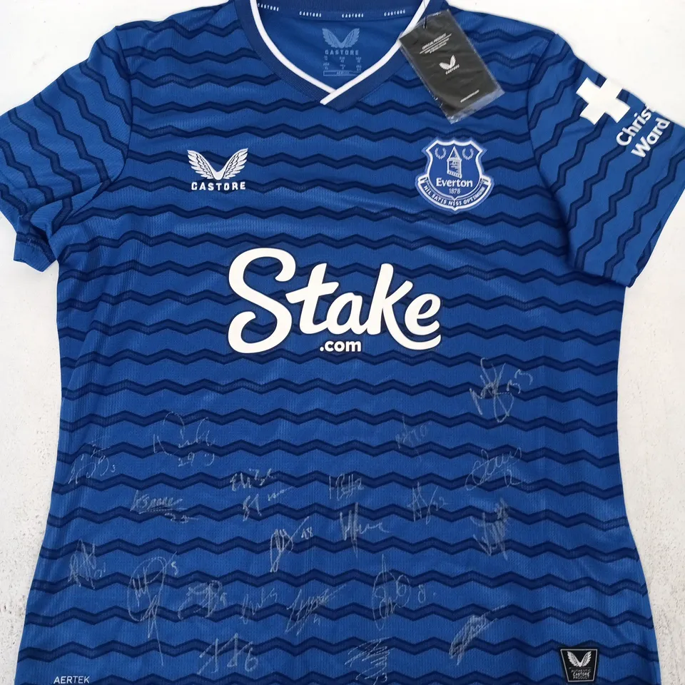 CASTORE EVERTON FC SIGNED HOME JERSEY SIZE UK 14