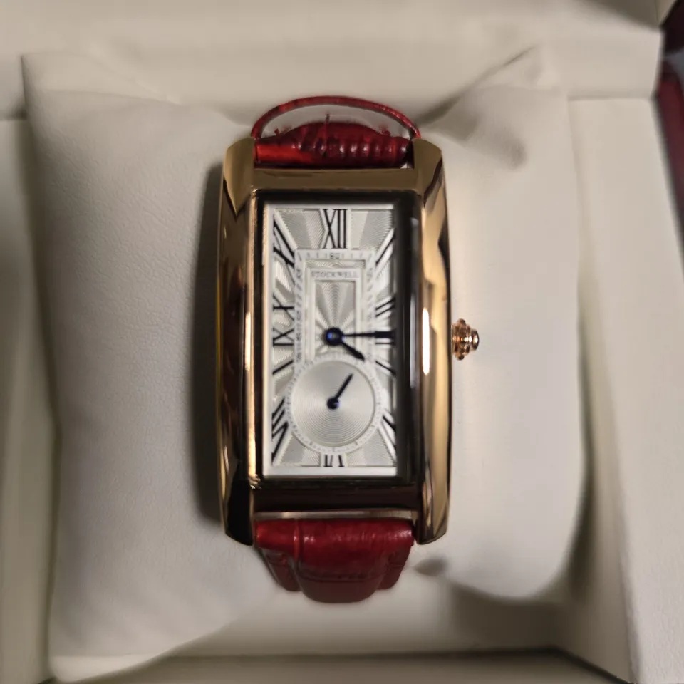 STOCKWELL RECTANGULAR LADIES WATCH WITH RED LEATHER STRAP IN BOX