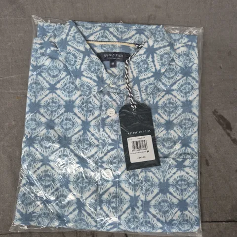 WEIRD FISH TARIM LINEN RICH PRINTED SHORT SLEEVE SHIRT – FADED DENIM, UK M