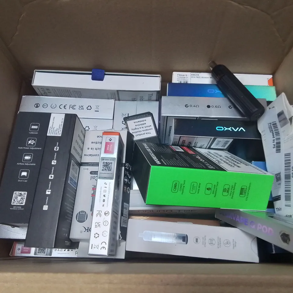 LOT OF ASSORTED E-CIGS AND PARTS TO INCLUDE VAPORESSO, CALIBURN AND VOOPOO