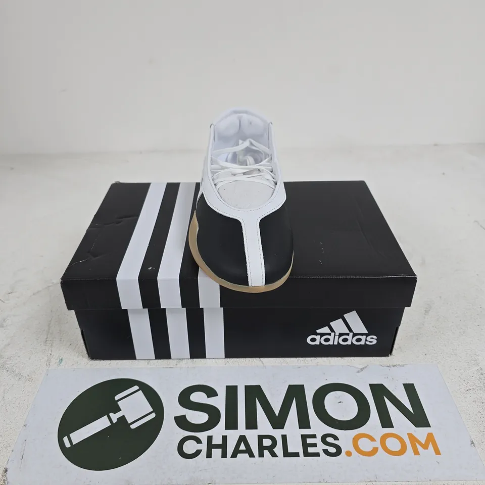 BOXED PAIR OF ADIDAS TAEKWONDO MEI BALLET WOMENS SHOES IN BLACK/WHITE - UK 7.5