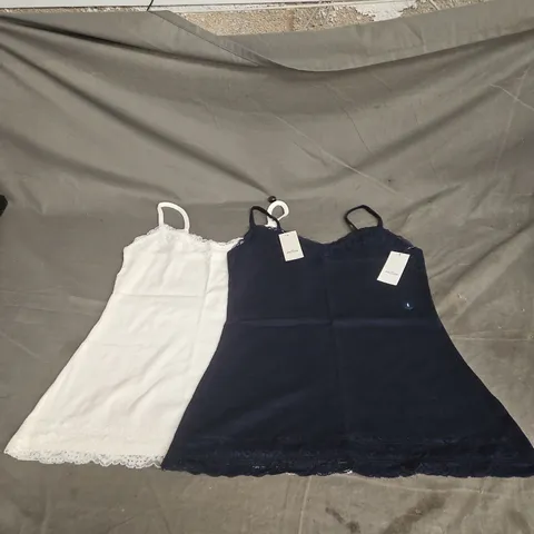 HOLLISTER SET OF 2 LACE TRIM CAMI TOPS – NAVY & WHITE, SIZE L