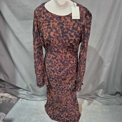 NOBODYS CHILD CLARISSA MIDI DRESS IN BROWN ANIMAL PRINT - UK 14