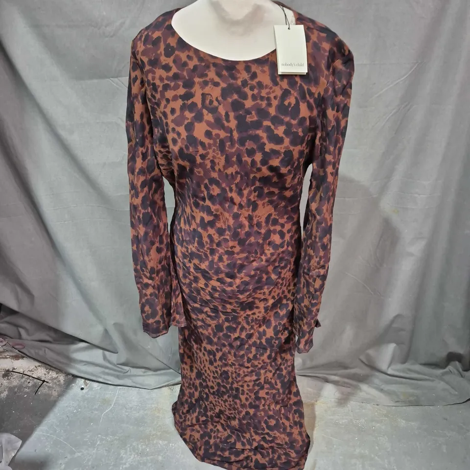 NOBODYS CHILD CLARISSA MIDI DRESS IN BROWN ANIMAL PRINT - UK 14