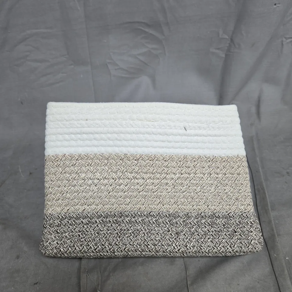 BOX OF APPROXIMATELY 20 WOVEN STORAGE BASKETS WITH SIDE HANDLES CREAM/BROWN