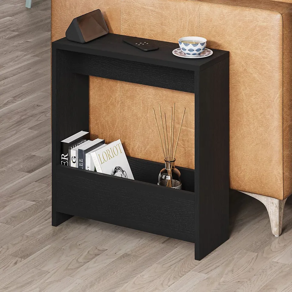 BOXED SIMPI MODERN SIDE TABLE H 60CM 2 TIER - BLACK WOOD