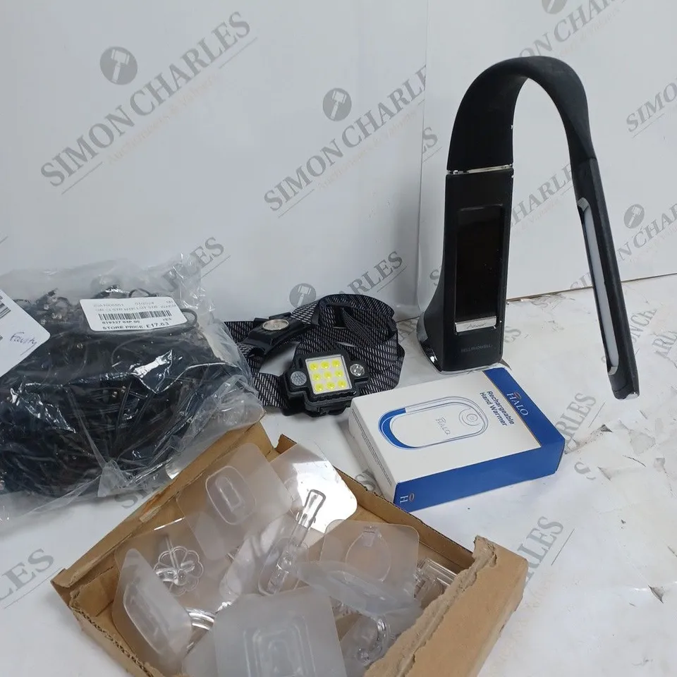 BOX OF APPROXIMATELY 10 ITEMS TO INCLUDE CLUSTER LIGHTS, NIGHT LAMP, HEAD LAMP ETC