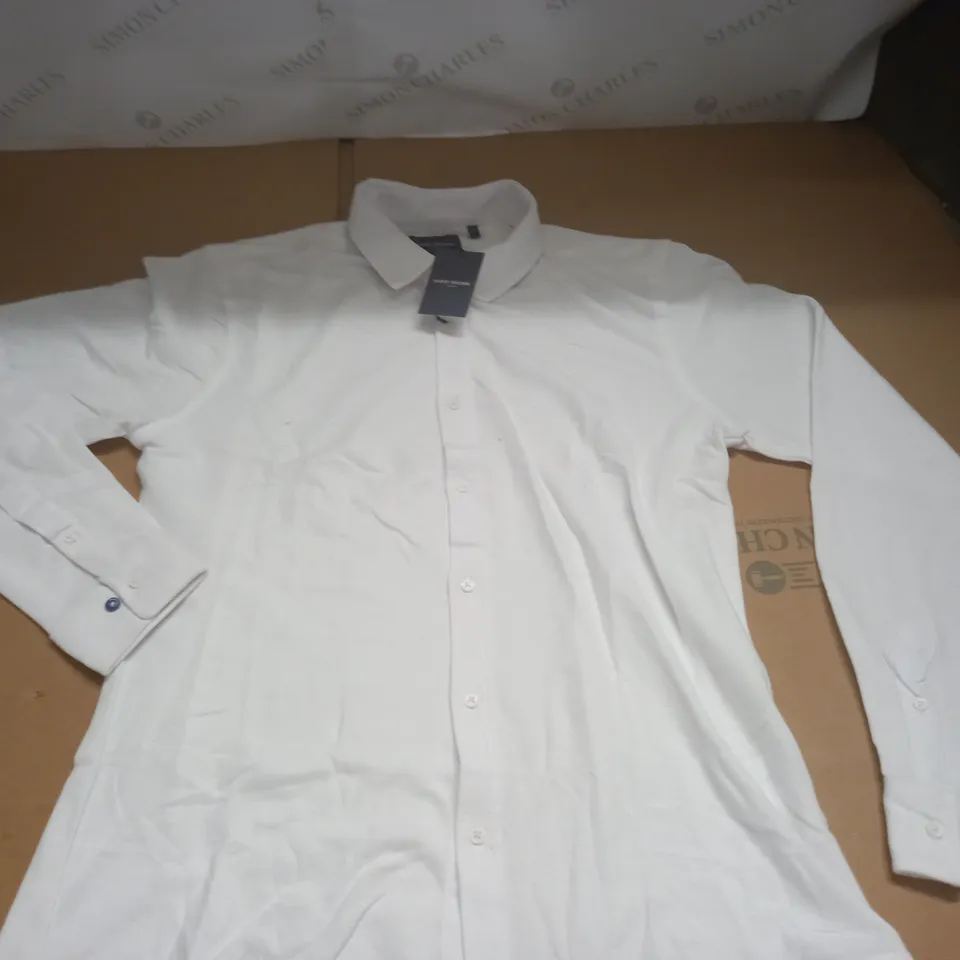 HARRY BROWN PIQUE SLIM FIT SHIRT IN WHITE - M