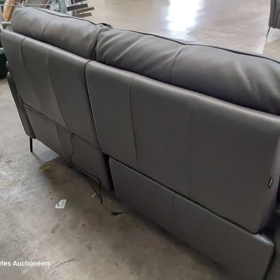 QUALITY ITALIAN DESIGNER BOLZANO POWER RECLINING TWO SEATER SOFA DARK GREY LEATHER