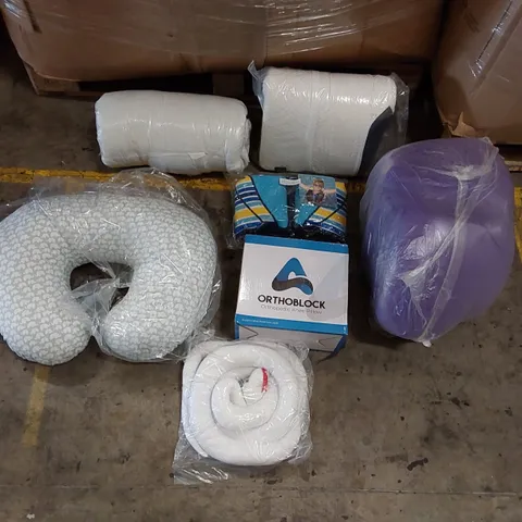 PALLET OF ASSORTED BEDROOM AND COMFORT BASED PRODUCTS TO INCLUDE; PILLOWS, SUPPORT SEAT CUSHIONS AND SIMILARLY RELATED GOODS 