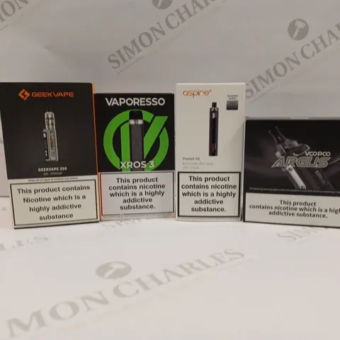 APPROXIMATELY 20 ASSORTED VAPING PRODUCTS AND ACCESSORIES TO INCLUDE GGEKVAPE Z50, VAPORESSO XROS 3, ASPIRE POCKEX KIT, VOOPOO ARGUS VAPE KIT