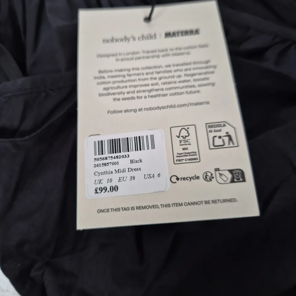 NOBODY'S CHILD MATERRA CYNTHIA MIDI DRESS – UK 10 (EU 38), BLACK