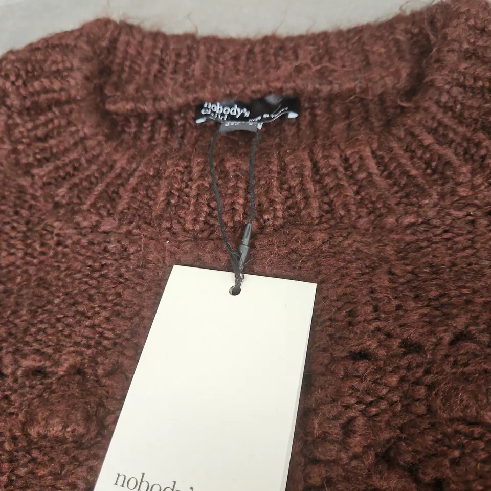 NOBODY'S CHILD PATCHWORK STITCH CREW NECK JUMPER – BROWN, UK L (EU L / US L)