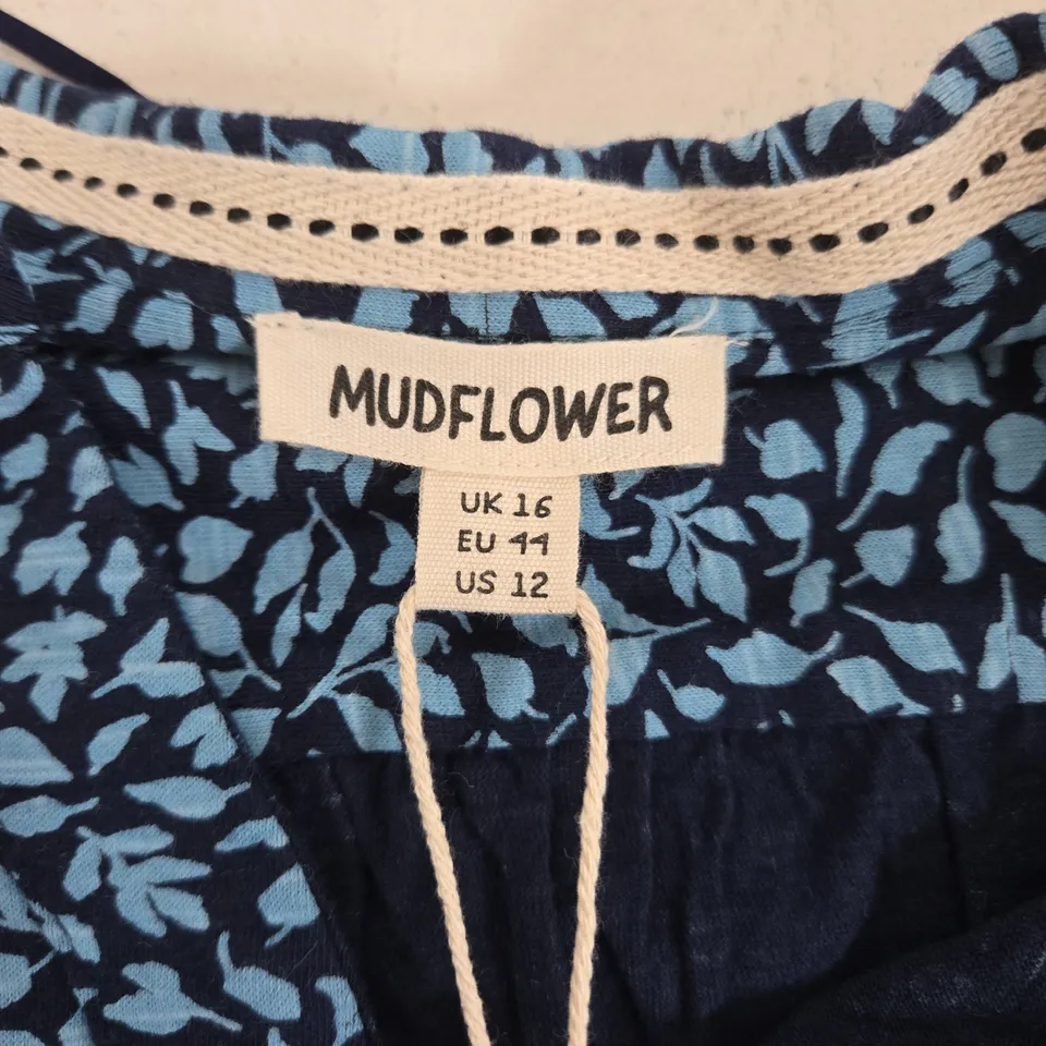 MUDFLOWER BLUE FLORAL BUTTON-SHIRT – UK 16