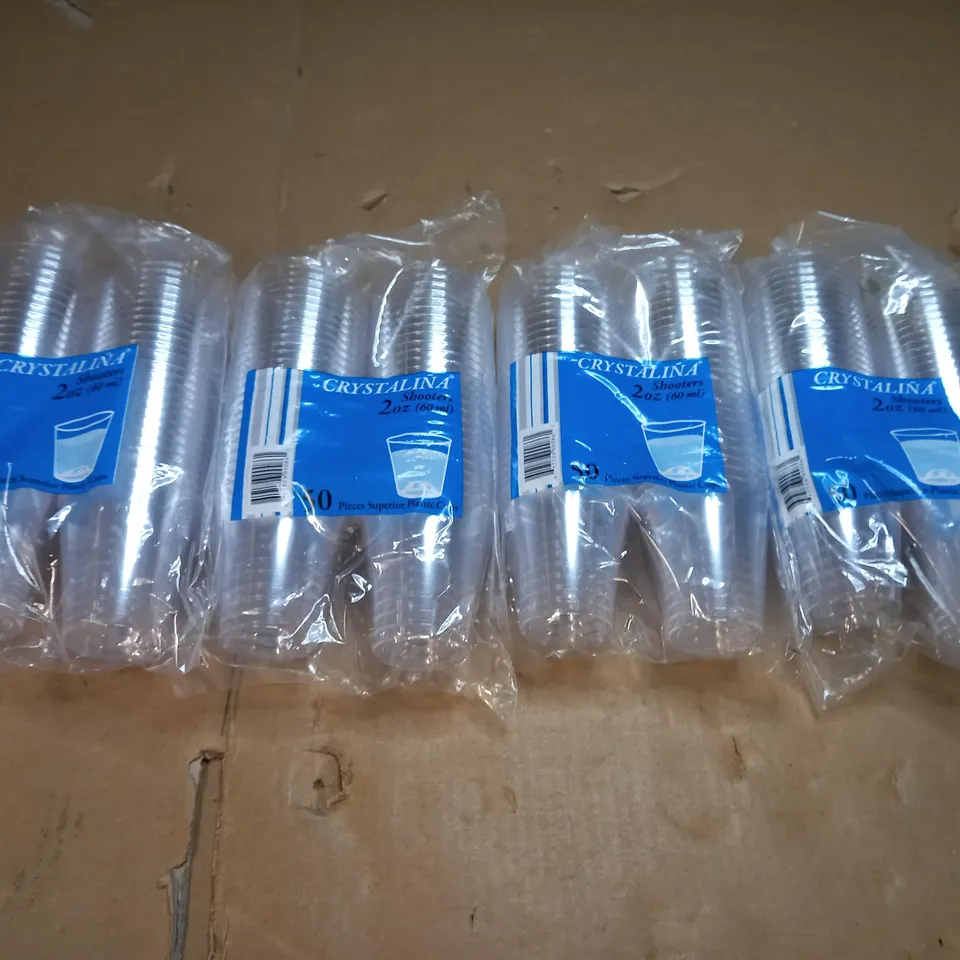 BOX OF 4 PACKS OF 50 CRYSTALINA SUPERIOR PLASTIC SHOOTER CUPS 