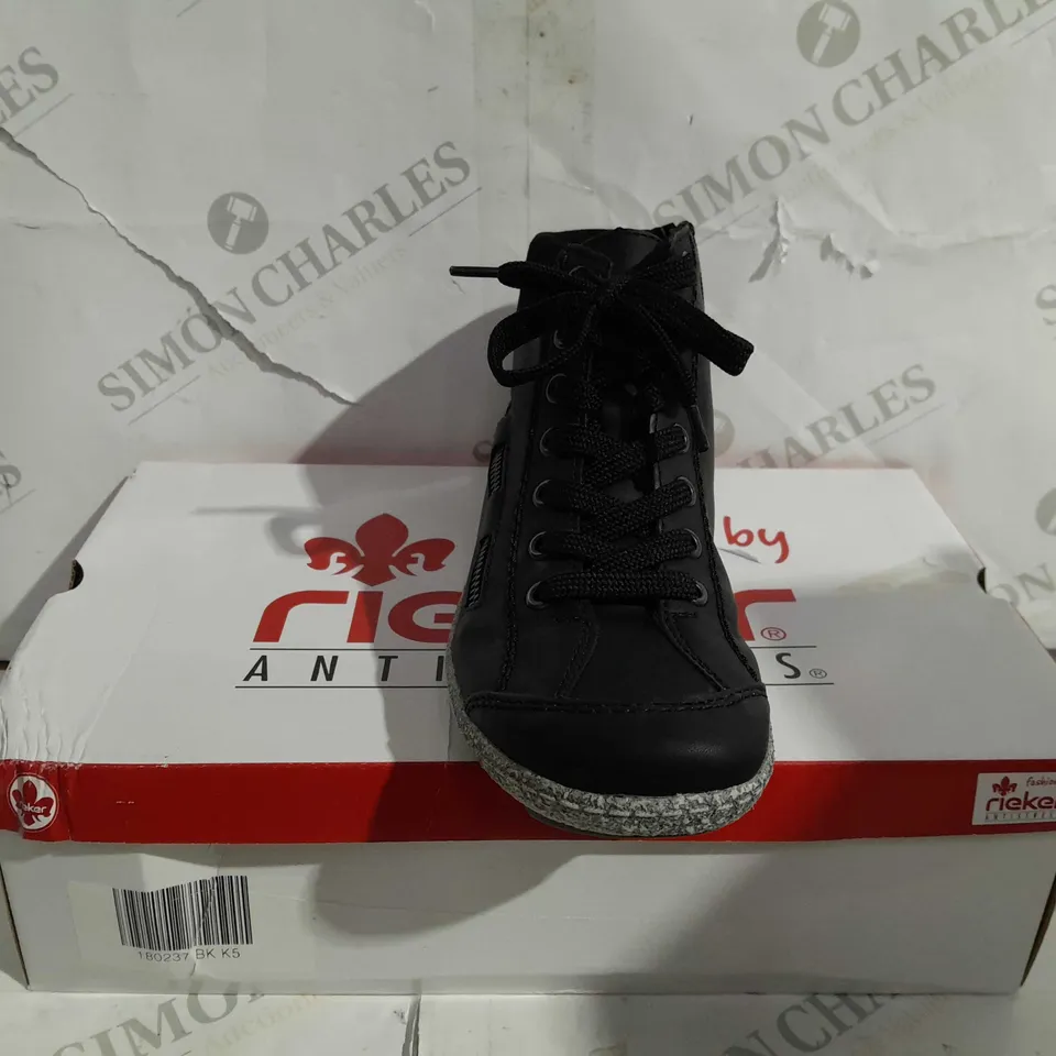 RIEKER LACE ANKLE BOOT BLACK SIZE 5 - BOXED 