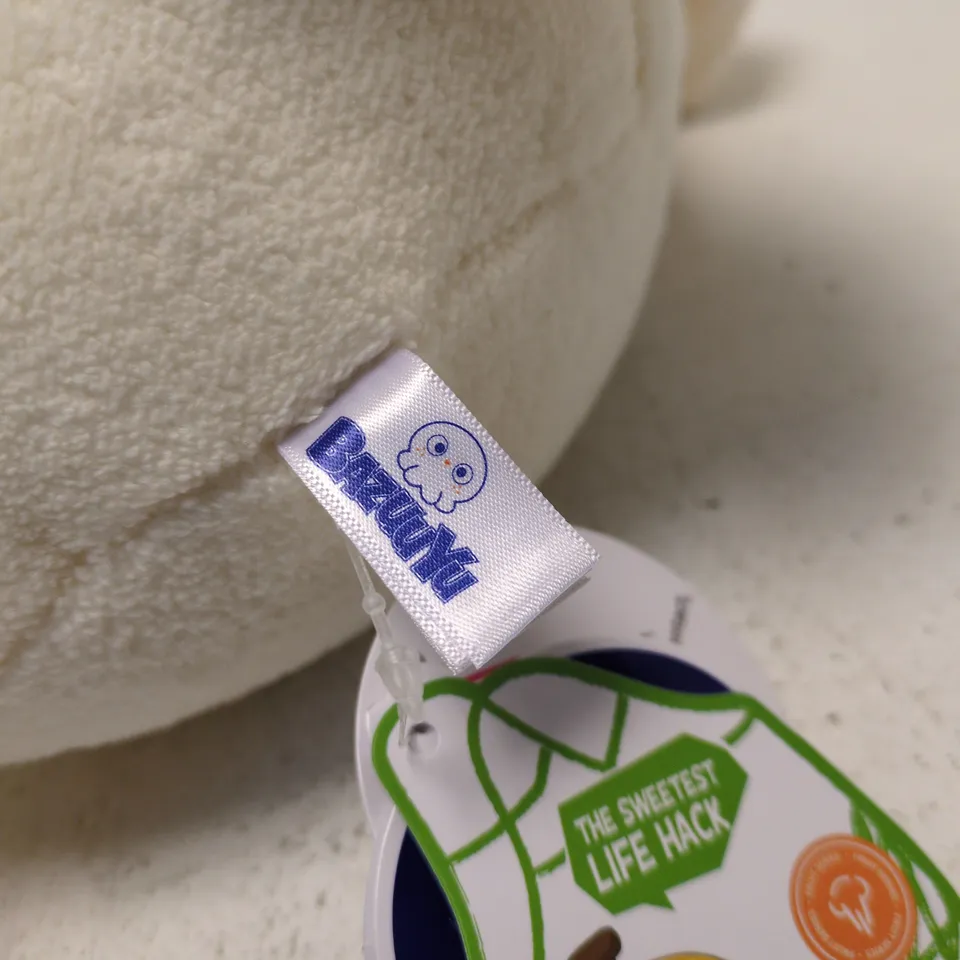 BAZUUYU - PLUSH TOY CHARACTER WITH YELLOW HOODED SHELL, WHITE BODY, ATTACHED TAG (THE SWEETEST LIFE HACK)