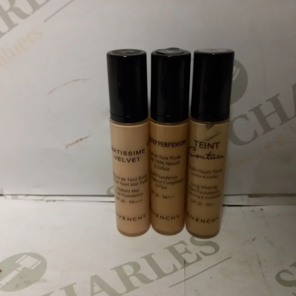 LOT OF APPROXIMATELY 14 GIVENCHY PRODUCTS TO INCLUDE MATISSIME VELVET FLUID FOUNDATION - 03 MAT BLEND, TEINT COUTURE FLUI FOUNDATION - 05 ELEGANT HONEY, PHOTOPERFEXION FLUID FOUNDATION - 07 PERFECT GO