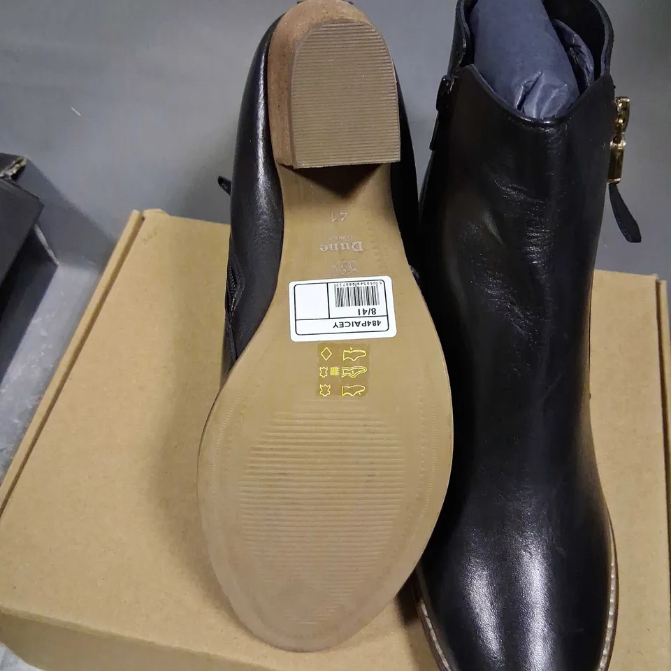 BOXED DUNE PAICEY PAICEY BLACK LEATHER ZIP UP ANKLE BOOT SIZE 8