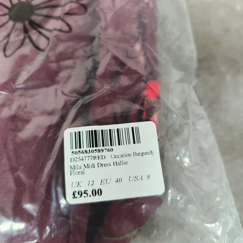NOBODY'S CHILD MILA MIDI DRESS HALLIE FLORAL – BURGUNDY, UK 12 (EU 40)