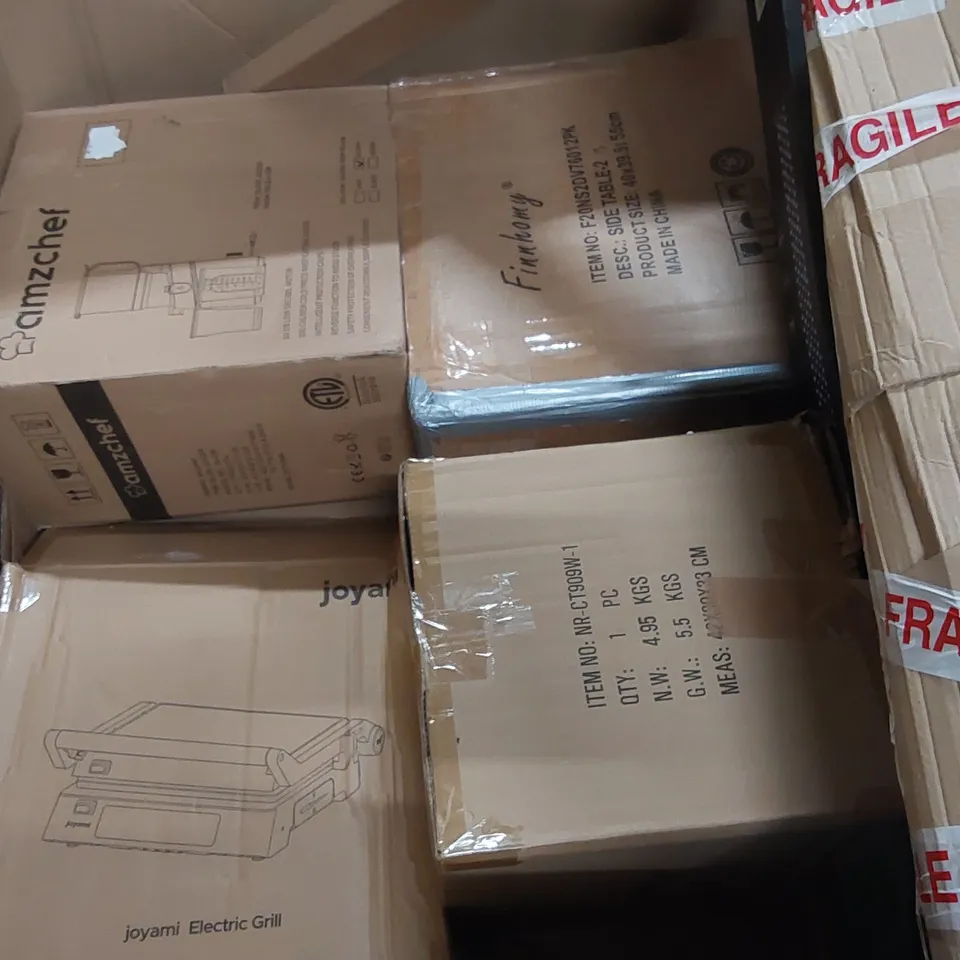 PALLET OF ASSORTED CONSUMER PRODUCTS TO INCLUDE: OFFICE CHAIR, ELECTRIC GRILL VACUUM CLEANER, DESK, BAR STOOL, LED CEILING LIGHT, MULTIFUNCTIONAL FOOD PROCESSOR ECT