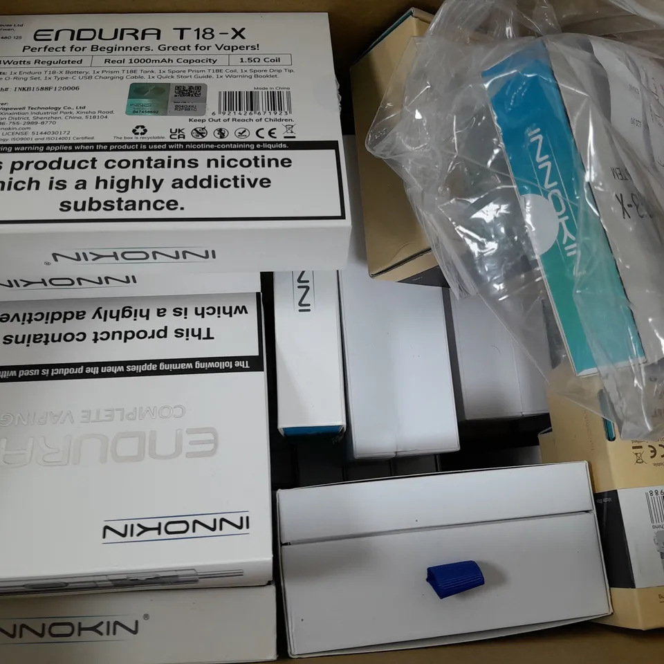 BOX OF APPROXIMATELY 20 ASSORTED E-CIGARETTE/VAPING PRODUCTS - MAKES, MODELS, COLOURS, AND STYLES VARY - COLLECTION ONLY