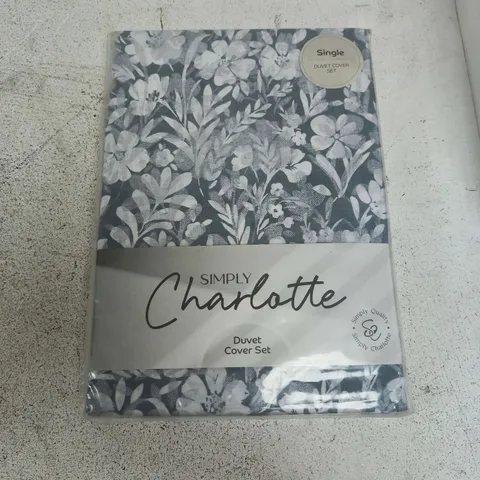 SIMPLY CHARLOTTE SINGLE DUVET COVER SET FLORAL GREY