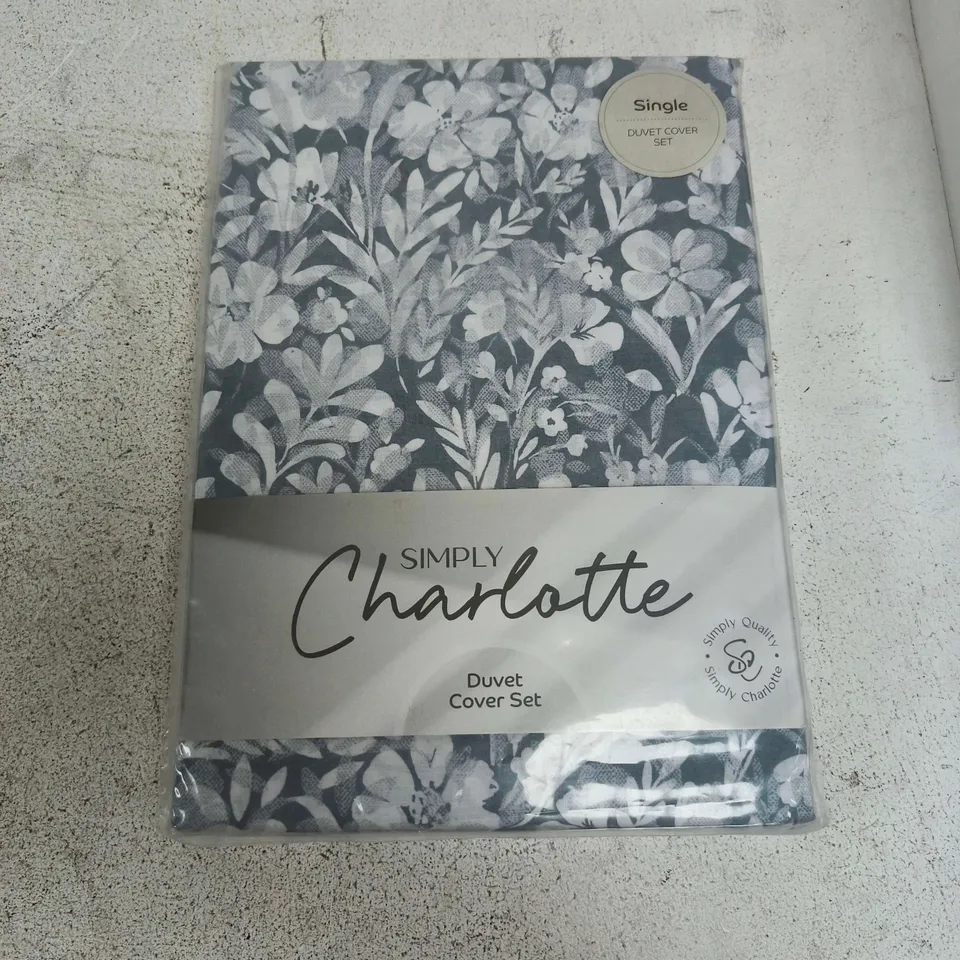 SIMPLY CHARLOTTE SINGLE DUVET COVER SET FLORAL GREY