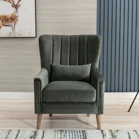 BOXED IMAGE FURNISHINGS CHARLOTTE VELVET WINGBACK OCCASIONAL ARMCHAIR - MOSS GREEN (1 BOX)