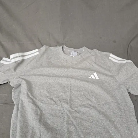 ADIDAS GREY T-SHIRT WITH WHITE STRIPES – UK XL