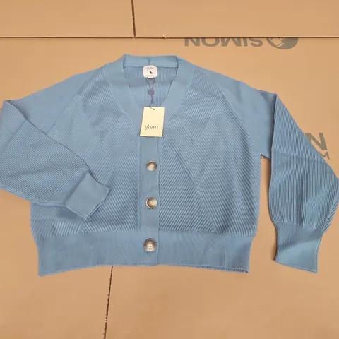 YUMI V-NECK BUTTON THROUGH CARDIGAN IN BLUE - S