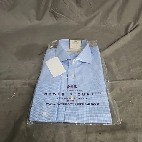 HAWES & CURTIS DOGSTOOTH SLIM FIT NON-RON FULL CUTAWAY COLLAR DOUBLE CUFF SHIRT IN BLUE & WHITE SIZE 15.5/35