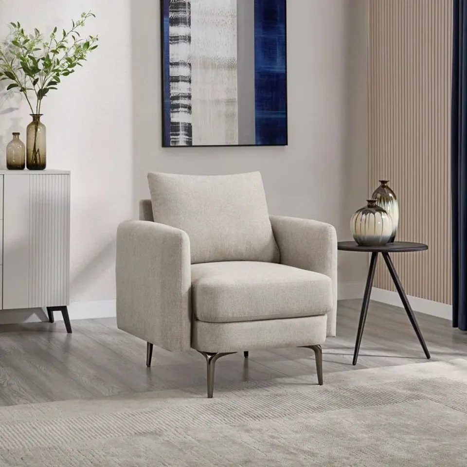 BOXED SOFIA 1 SEATER FABRIC SOFA - BEIGE (2 BOXES)