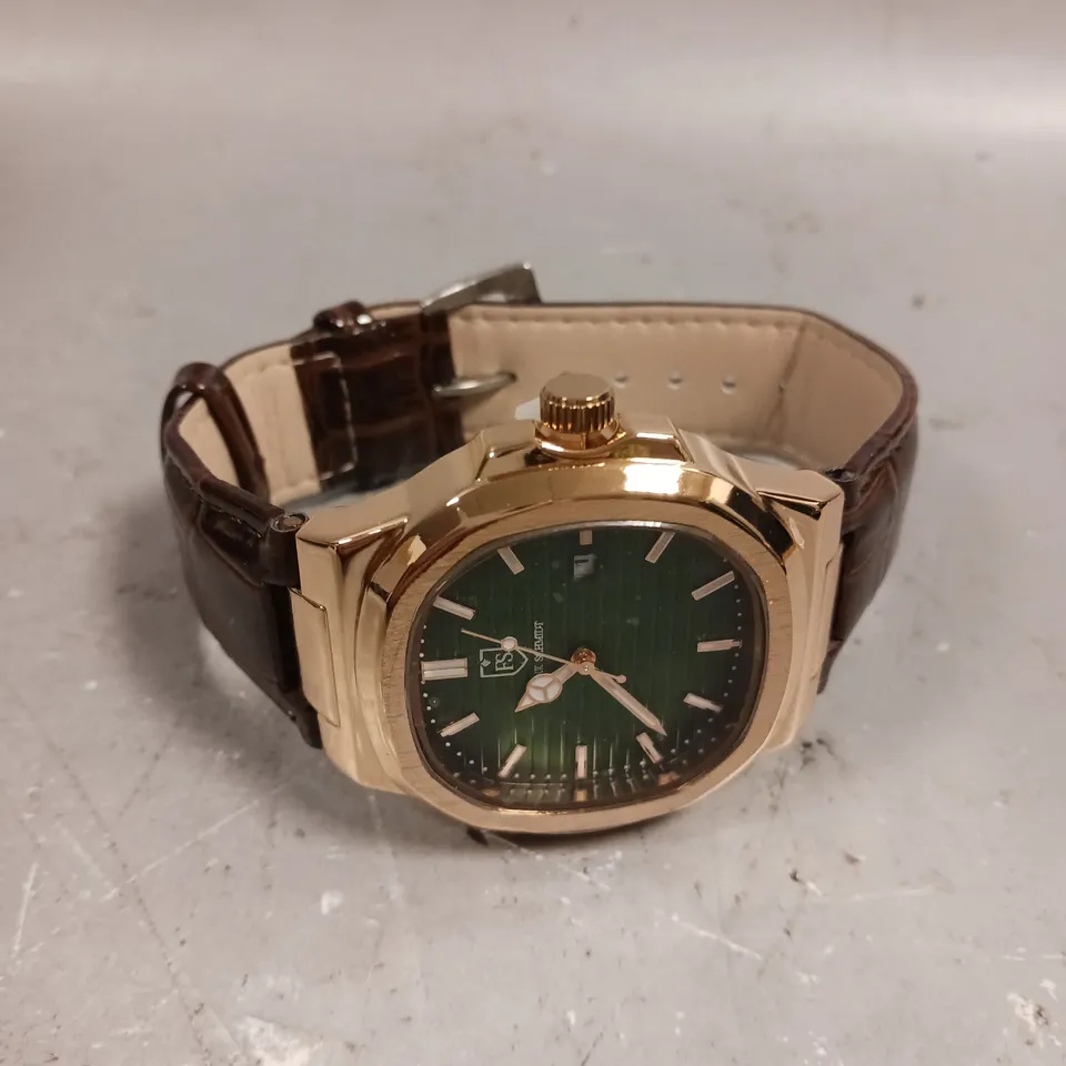 MENS FRANK SCHMIDT WATCH – TEXTURED DIAL WITH DATE – LEATHER STRAP