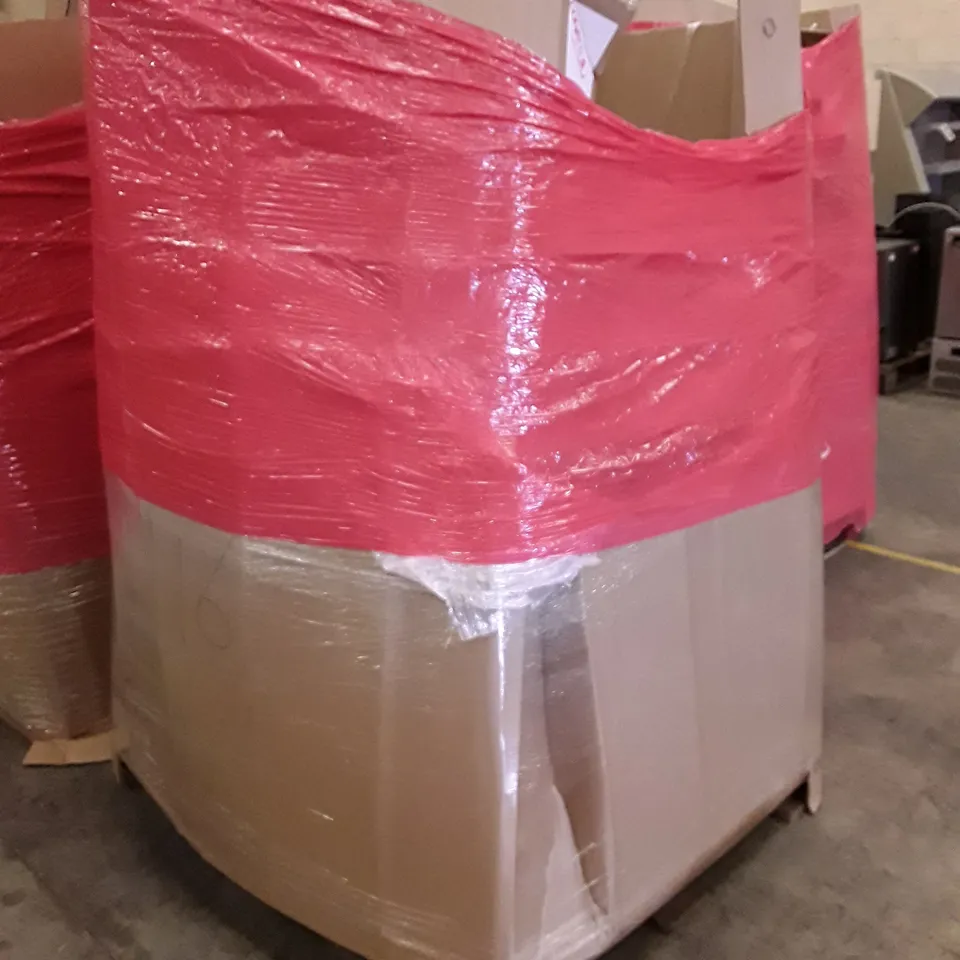 PALLET OF ASSORTED PRODUCTS INCLUDING KNITTING MACHINE, TOILET SEAT, ROTARY DEHUMIDIFIER, RETRACTABLE SAFETY GATE, CHAIR MAT FOR CARPET