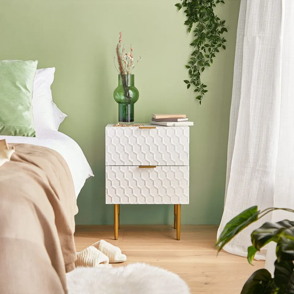 AURELIO WHITE/GOLD BEDSIDE TABLE